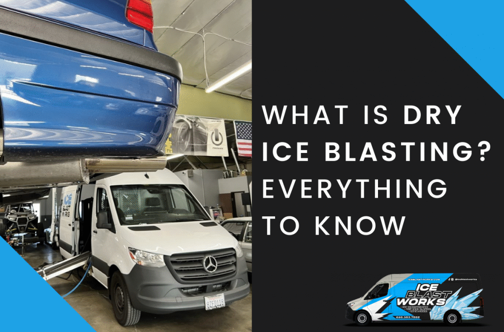 Blog graphic for What Is Dry Ice Blasting showing an Ice Blast Works service van